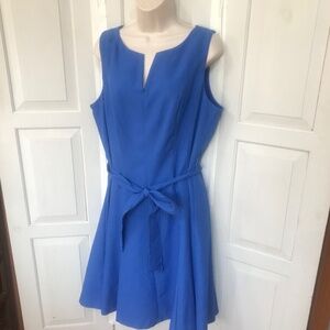 Cappagallo Elegant Blue Belted Sleeveless Midi Dress